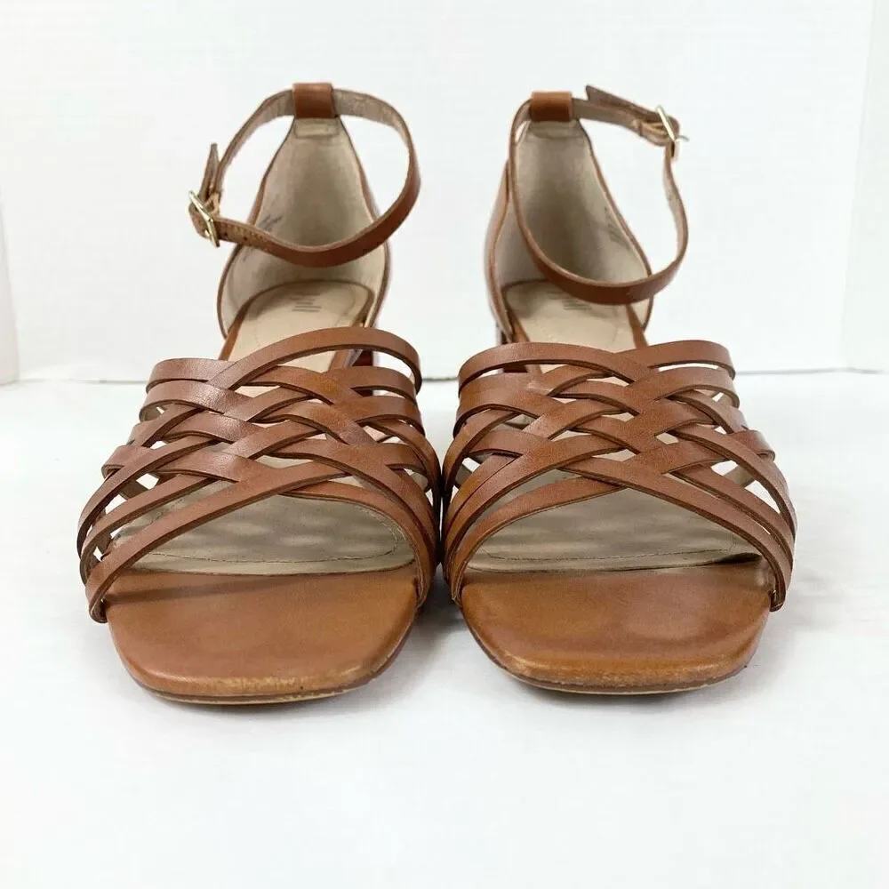 J. Jill Brown Strappy Genuine Leather Block Heeled Open Toe Sandals Size 8 - Picture 4 of 10